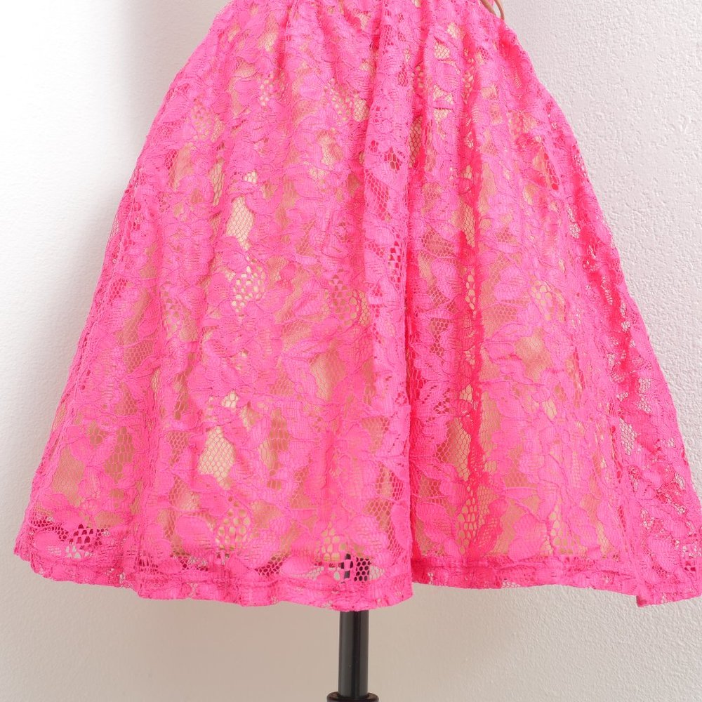 City Triangles Hot Pink Nude Lace Party Dress - Picture 7 of 14